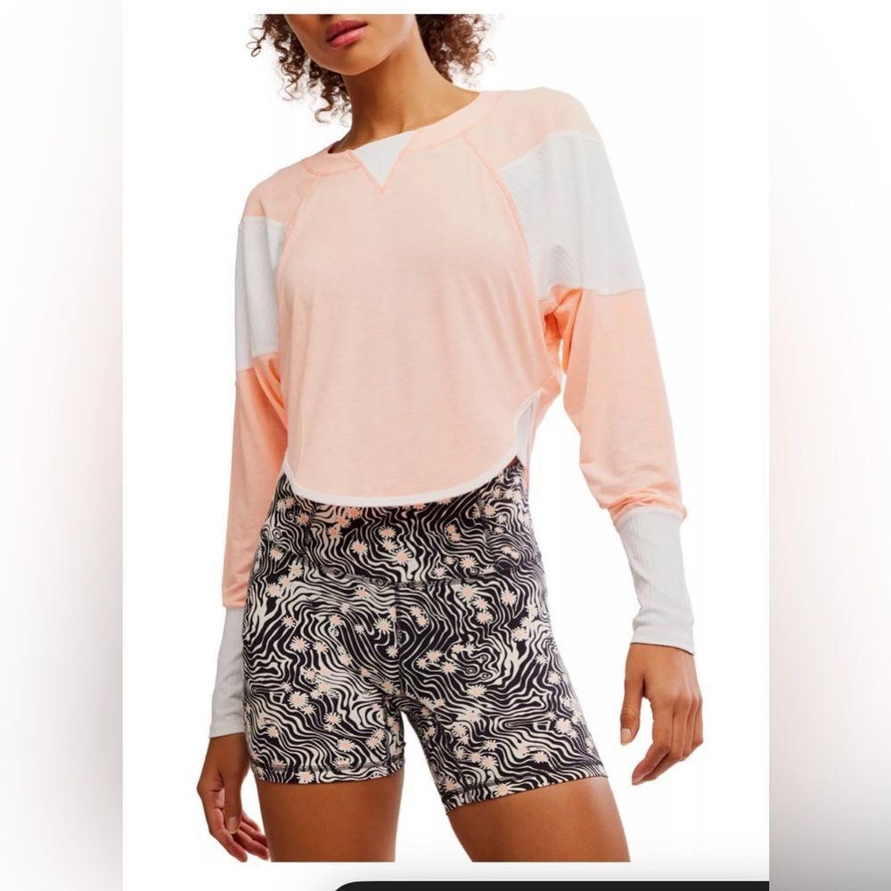 FP Movement by Free People Peach and White Long Sleeve Top size small